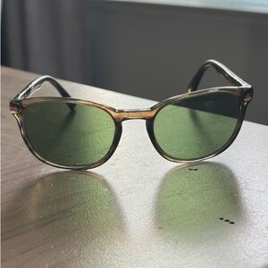 Persol Sunglasses with Green Lenses and Brown Frame